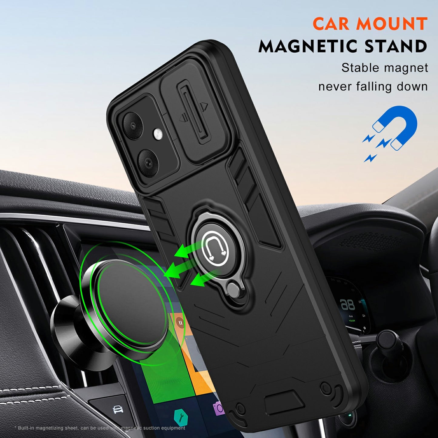 For Samsung Galaxy A06 Case Slide Camshield Kickstand PC+TPU Phone Cover - Black
