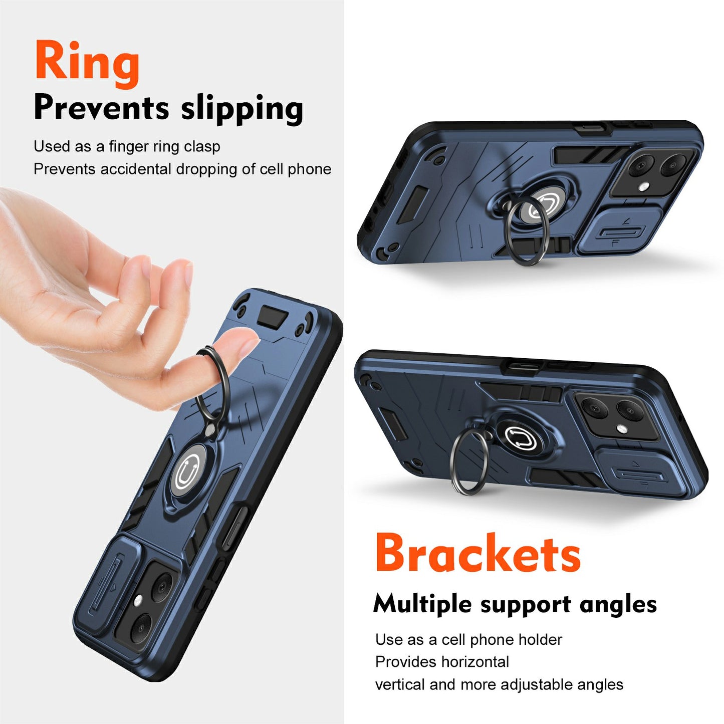 For Samsung Galaxy A06 Case Slide Camshield Kickstand PC+TPU Phone Cover - Blue