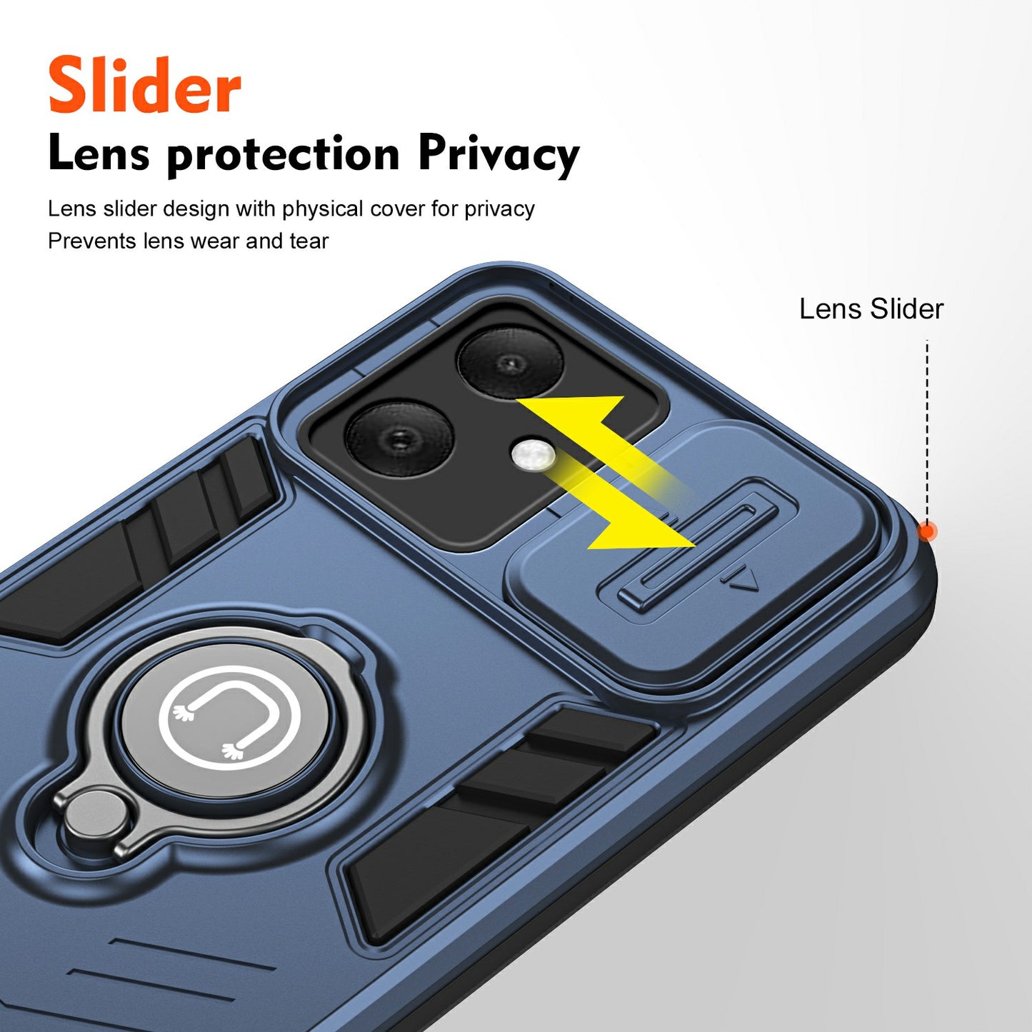 For Samsung Galaxy A06 Case Slide Camshield Kickstand PC+TPU Phone Cover - Blue