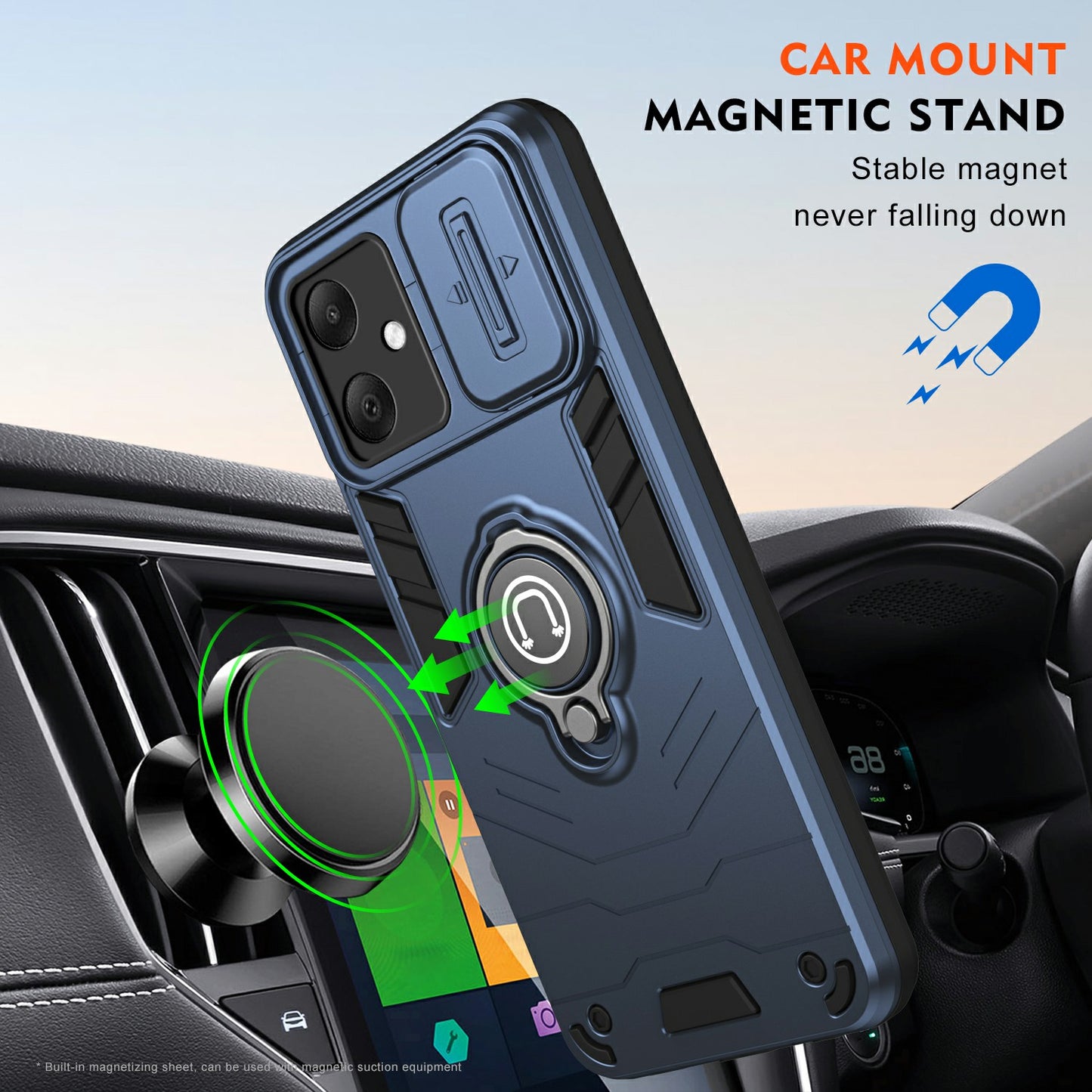 For Samsung Galaxy A06 Case Slide Camshield Kickstand PC+TPU Phone Cover - Blue