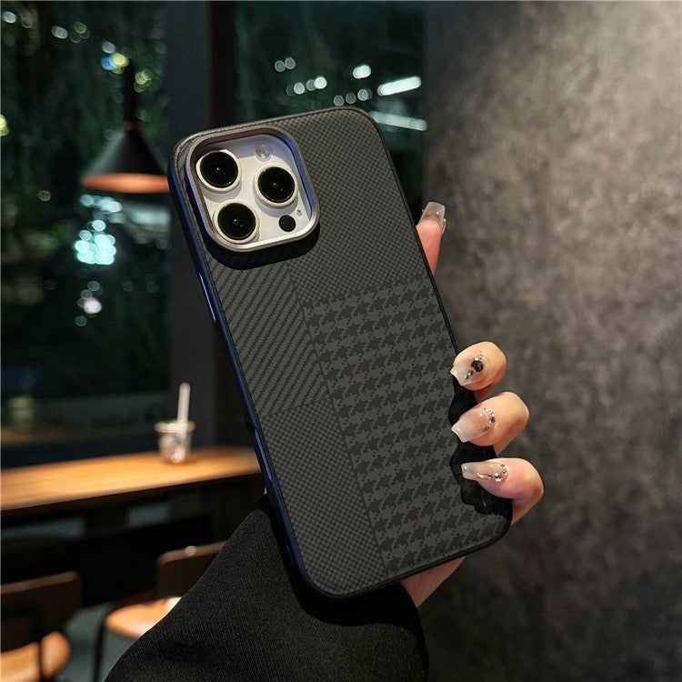 For iPhone 16 Pro Case Carbon Fiber Texture Leather+TPU+PC Skin-Touch Phone Cover - Black / Checkered