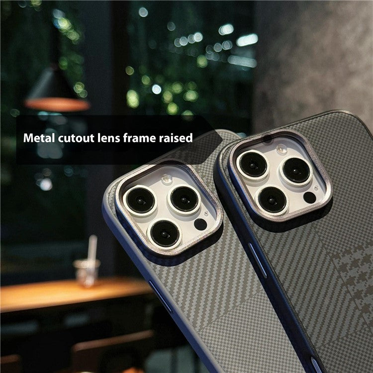 For iPhone 16 Pro Case Carbon Fiber Texture Leather+TPU+PC Skin-Touch Phone Cover - Black / Checkered