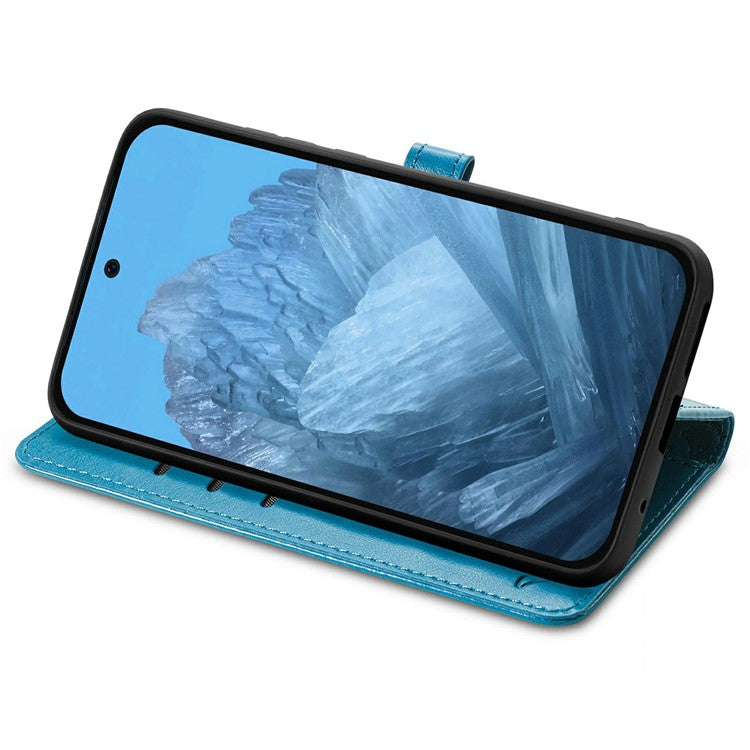 For Google Pixel 9 Pro XL Case Leather Wallet Flip Phone Cover Cute Cat Dog Pattern - Blue