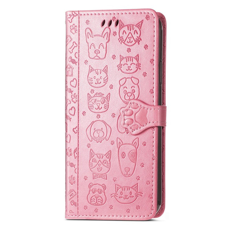 For Google Pixel 9 Pro XL Case Leather Wallet Flip Phone Cover Cute Cat Dog Pattern - Pink