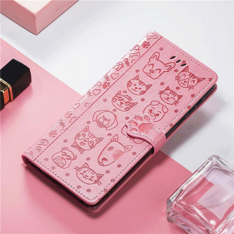 For Google Pixel 9 Pro XL Case Leather Wallet Flip Phone Cover Cute Cat Dog Pattern - Pink