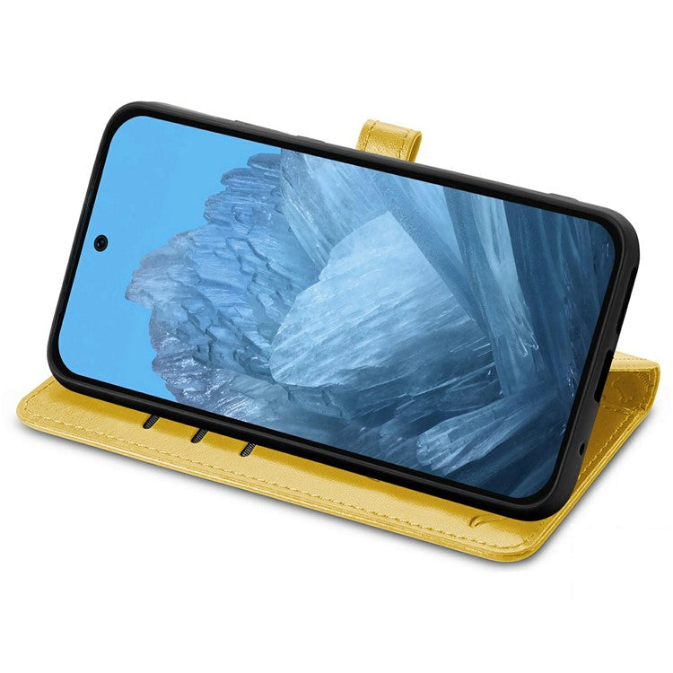 For Google Pixel 9 Pro XL Case Leather Wallet Flip Phone Cover Cute Cat Dog Pattern - Yellow