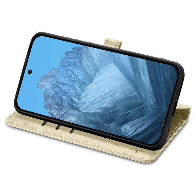 For Google Pixel 9 Pro XL Case Leather Wallet Flip Phone Cover Cute Cat Dog Pattern - Gold