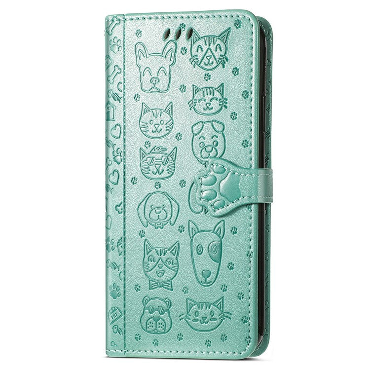 For Google Pixel 9 Pro XL Case Leather Wallet Flip Phone Cover Cute Cat Dog Pattern - Green
