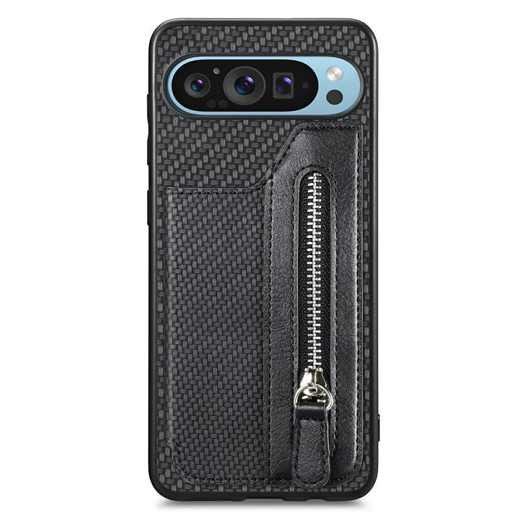 For Google Pixel 9 Pro XL Case Leather+PC+TPU Zipper Wallet Phone Shell Back Cover - Black