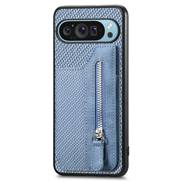 For Google Pixel 9 Pro XL Case Leather+PC+TPU Zipper Wallet Phone Shell Back Cover - Blue