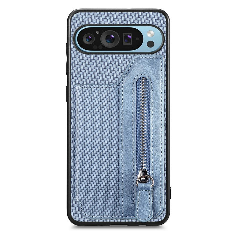 For Google Pixel 9 Pro XL Case Leather+PC+TPU Zipper Wallet Phone Shell Back Cover - Blue
