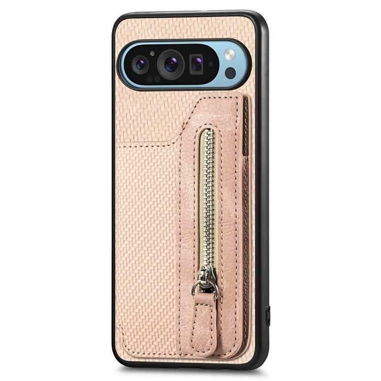 For Google Pixel 9 Pro XL Case Leather+PC+TPU Zipper Wallet Phone Shell Back Cover - Apricot