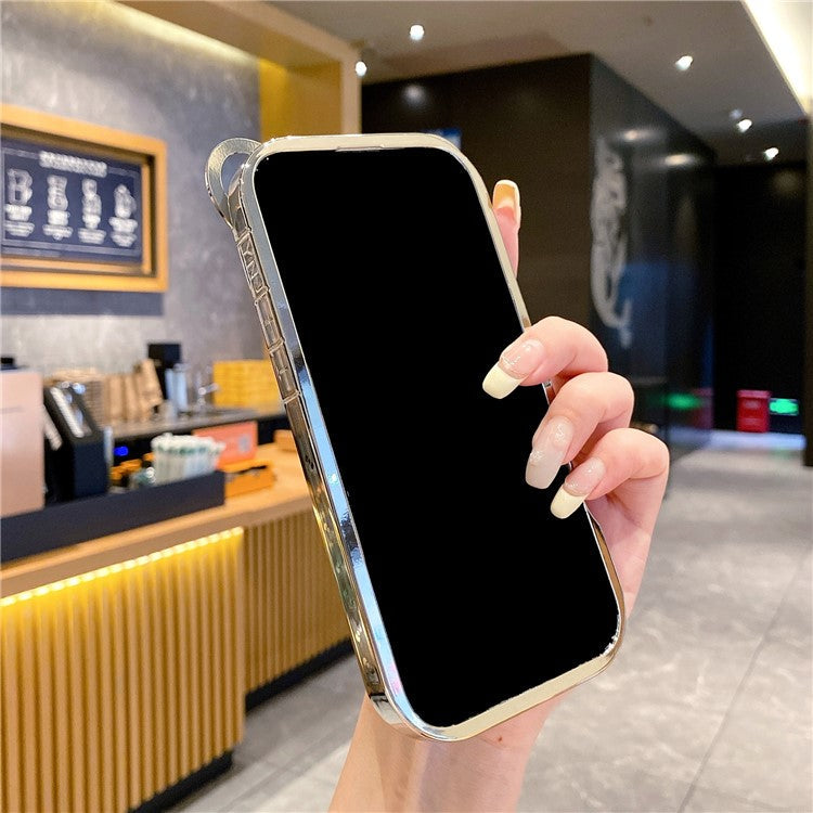 For iPhone 16 Pro Case Cute Bear Electroplating TPU Phone Cover with Gradient Glitter Paper - Blue