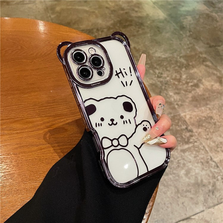 For iPhone 16 Pro Case Cute Bear Electroplating TPU Clear Phone Cover - Purple