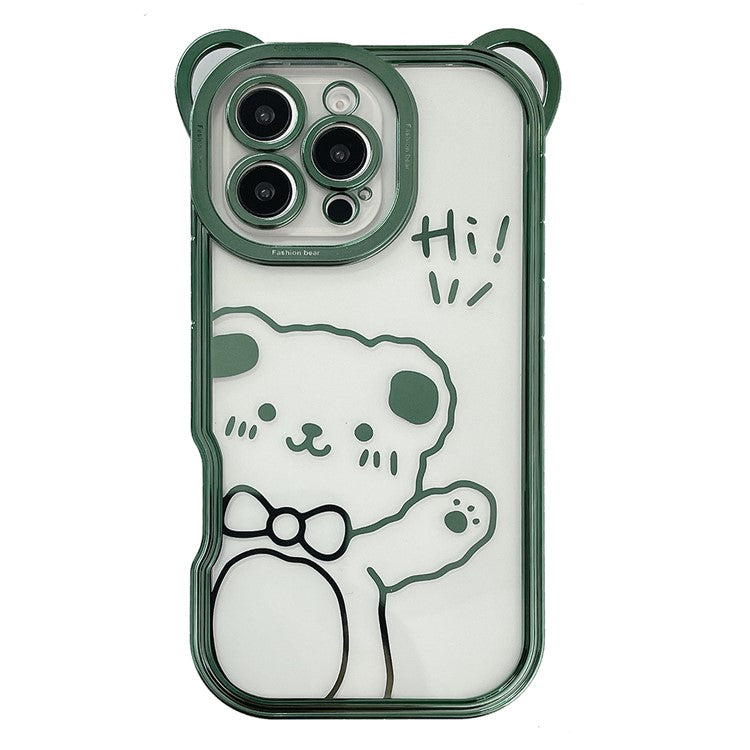 For iPhone 16 Pro Case Cute Bear Electroplating TPU Clear Phone Cover - Purple