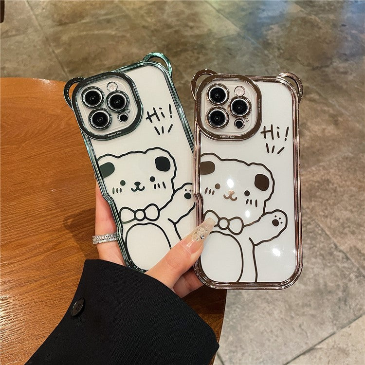 For iPhone 16 Pro Case Cute Bear Electroplating TPU Clear Phone Cover - Purple