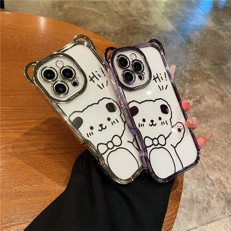 For iPhone 16 Pro Case Cute Bear Electroplating TPU Clear Phone Cover - Purple