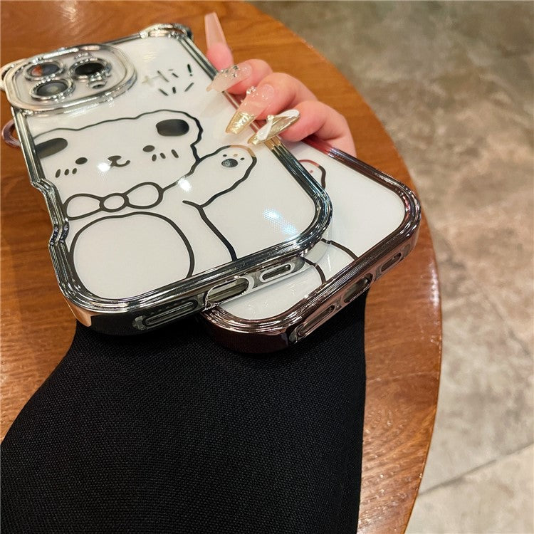 For iPhone 16 Pro Case Cute Bear Electroplating TPU Clear Phone Cover - Purple
