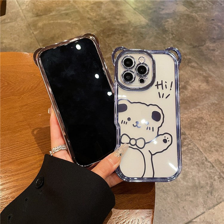 For iPhone 16 Pro Case Cute Bear Electroplating TPU Clear Phone Cover - Purple