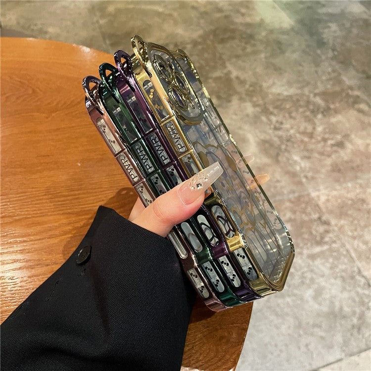 For iPhone 16 Pro Case Cute Bear Electroplating TPU Clear Phone Cover - Purple