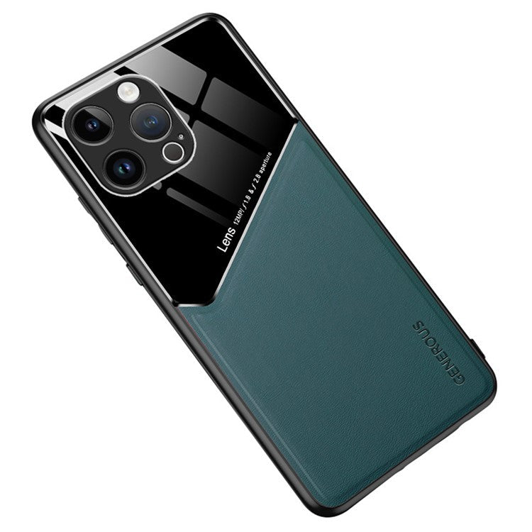 For iPhone 16 Pro Case Leather Coated PC+TPU Phone Back Cover - Green