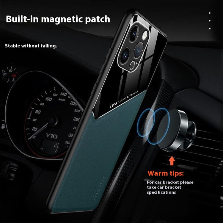 For iPhone 16 Pro Case Leather Coated PC+TPU Phone Back Cover - Green