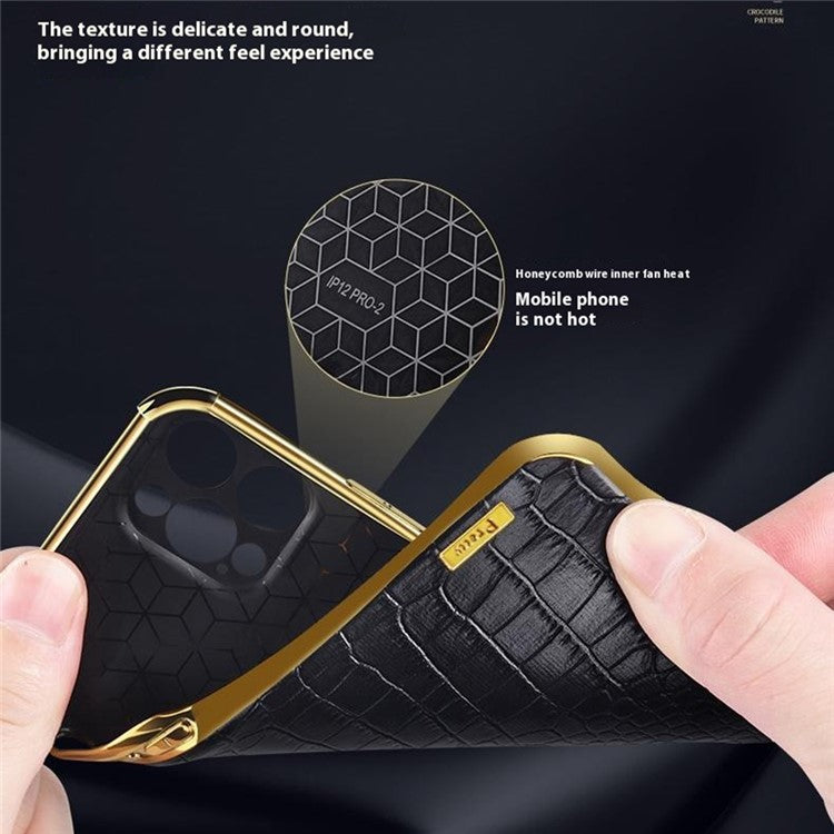 For iPhone 16 Plus Case Crocodile Texture Ring Kickstand TPU+Leather Electroplating Phone Cover - White