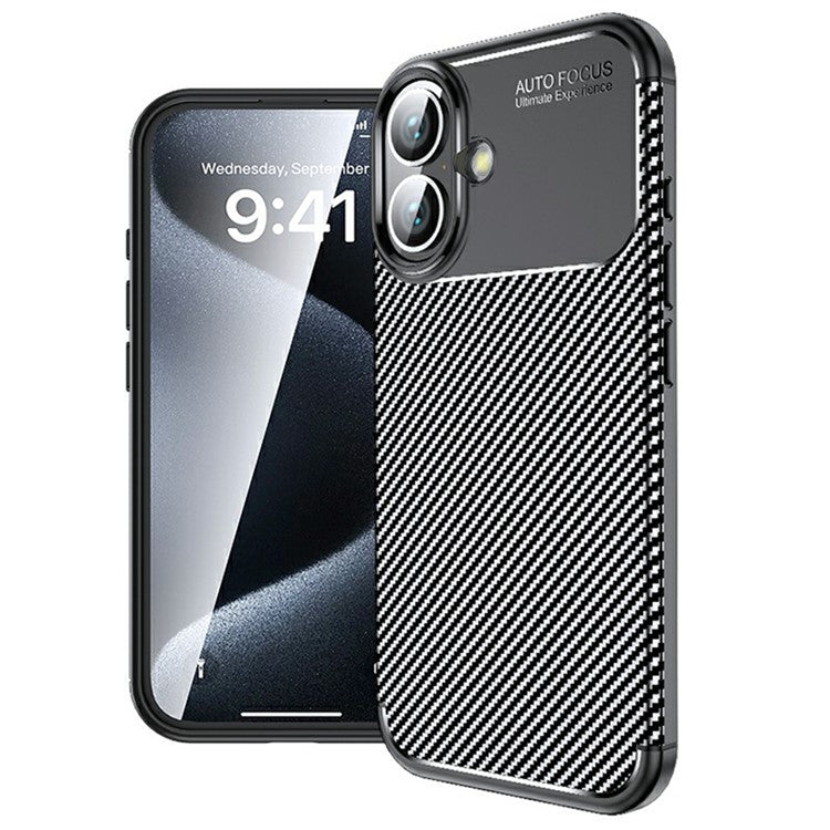 For iPhone 16 Plus Case Carbon Fiber Texture TPU Phone Cover Heat Dissipation