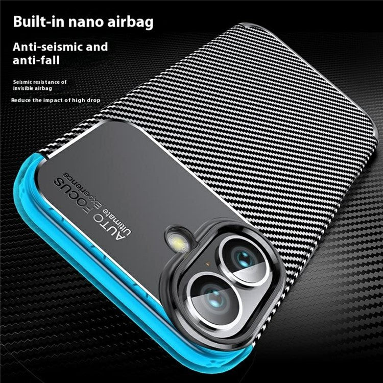 For iPhone 16 Plus Case Carbon Fiber Texture TPU Phone Cover Heat Dissipation