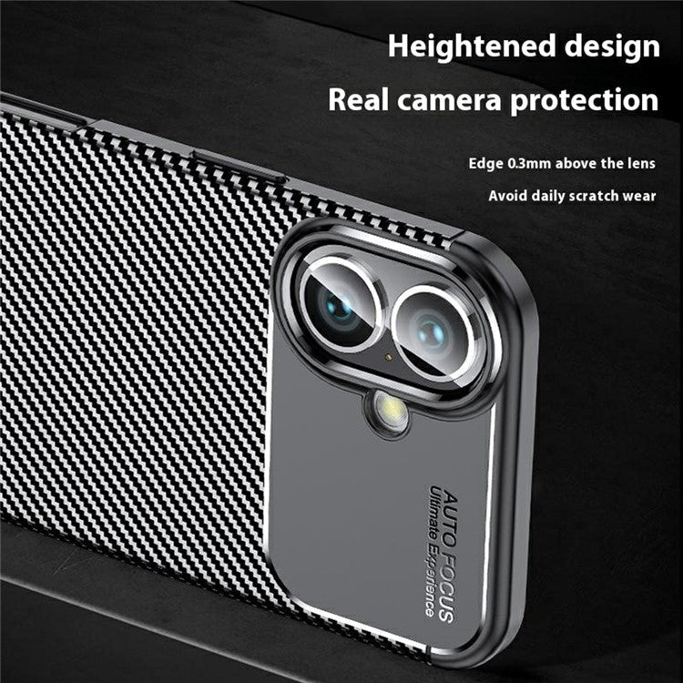 For iPhone 16 Plus Case Carbon Fiber Texture TPU Phone Cover Heat Dissipation