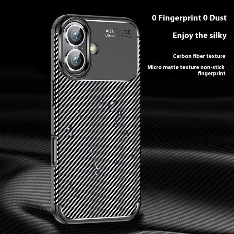 For iPhone 16 Plus Case Carbon Fiber Texture TPU Phone Cover Heat Dissipation