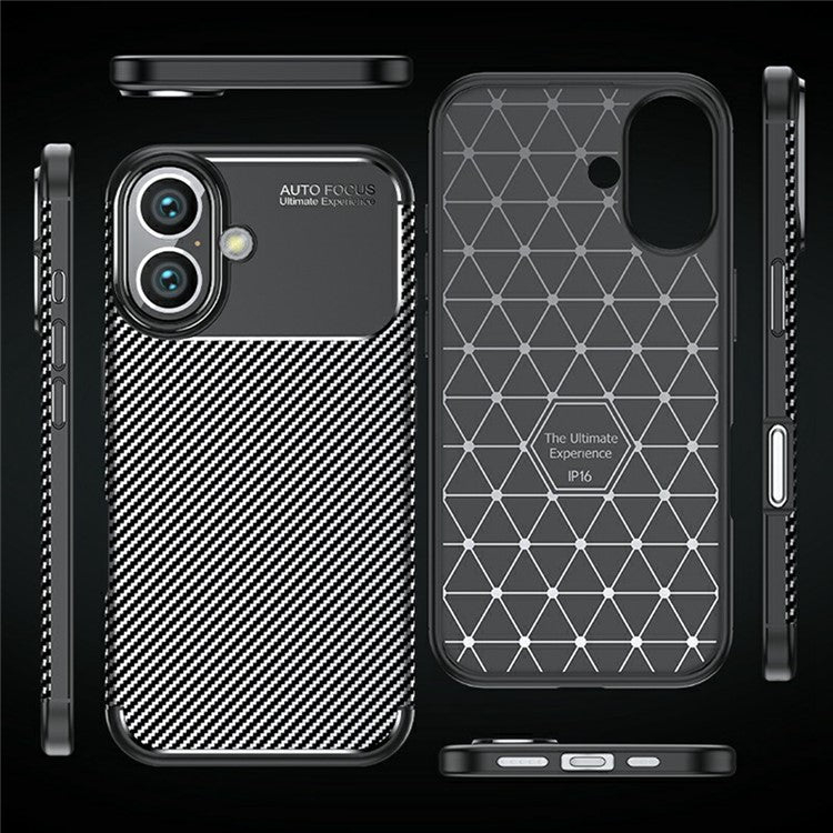 For iPhone 16 Plus Case Carbon Fiber Texture TPU Phone Cover Heat Dissipation
