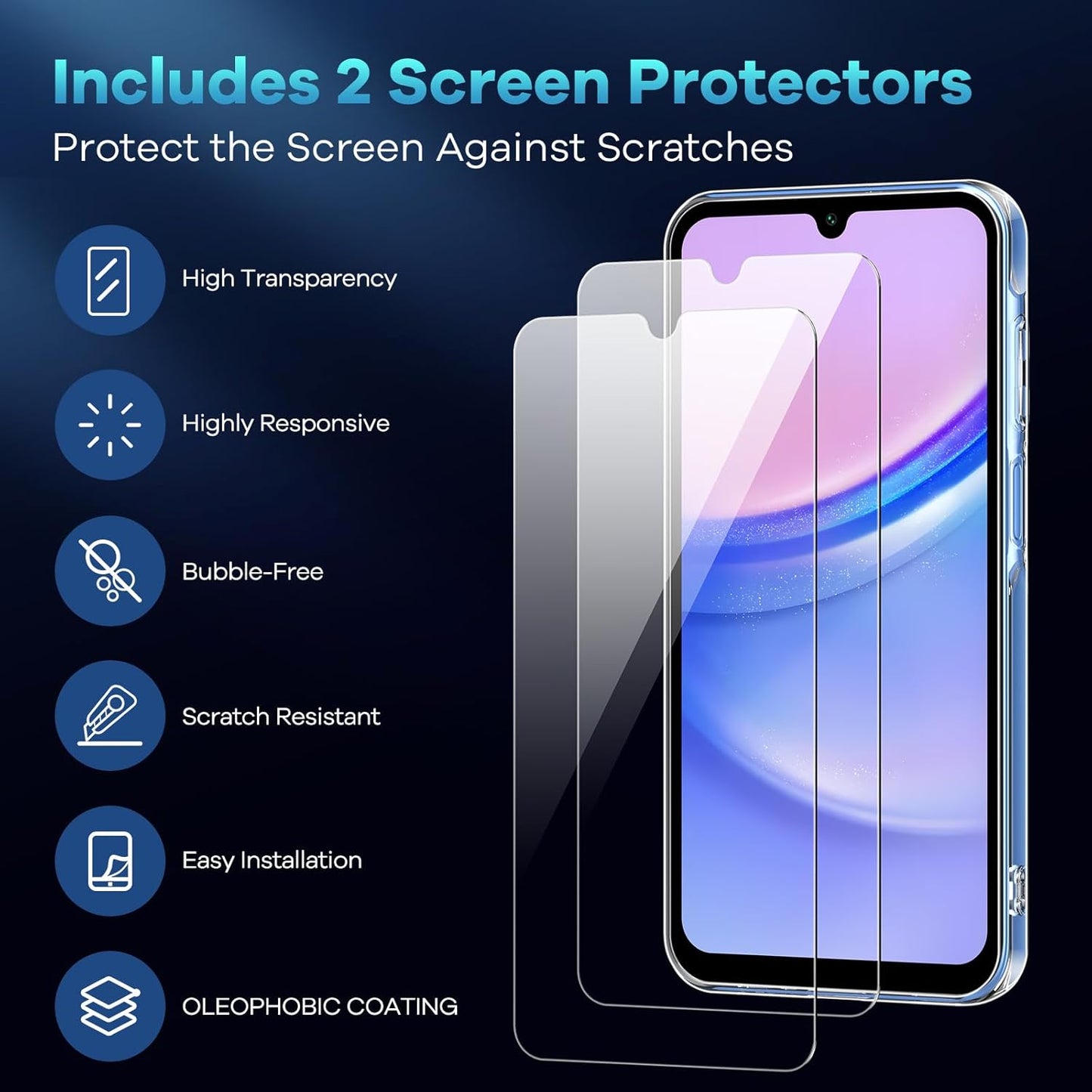For Samsung Galaxy A16 5G / A16 4G Case TPU Clear Phone Cover + 2PCS Tempered Glass Screen Film 2.5D Arc Edge