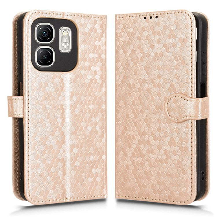 For Infinix Hot 50i 4G  /  Smart 9 4G Wallet Case Dot Pattern Imprint PU Leather Phone Cover - Rose Gold