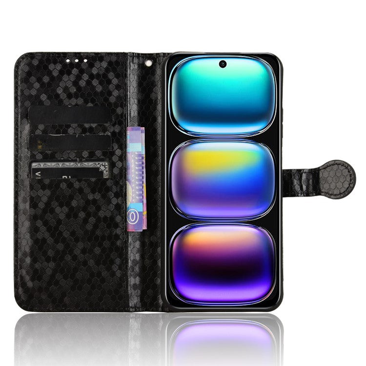 For Infinix Hot 50i 4G  /  Smart 9 4G Wallet Case Dot Pattern Imprint PU Leather Phone Cover - Black