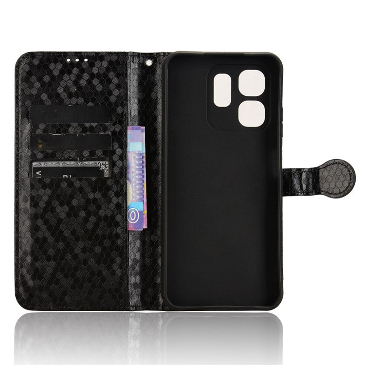 For Infinix Hot 50i 4G  /  Smart 9 4G Wallet Case Dot Pattern Imprint PU Leather Phone Cover - Black