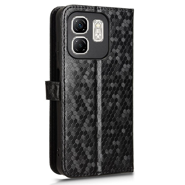 For Infinix Hot 50i 4G  /  Smart 9 4G Wallet Case Dot Pattern Imprint PU Leather Phone Cover - Black