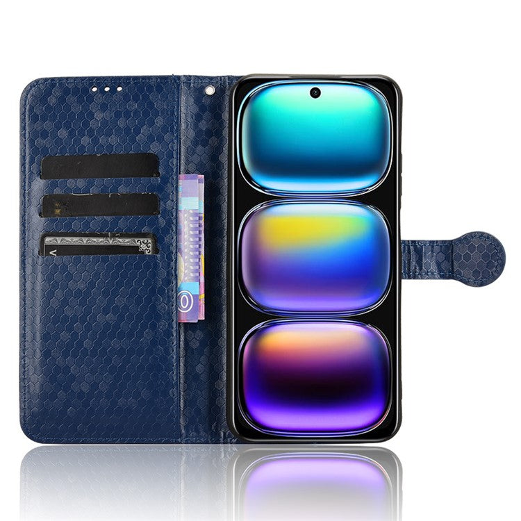 For Infinix Hot 50i 4G  /  Smart 9 4G Wallet Case Dot Pattern Imprint PU Leather Phone Cover - Dark Blue