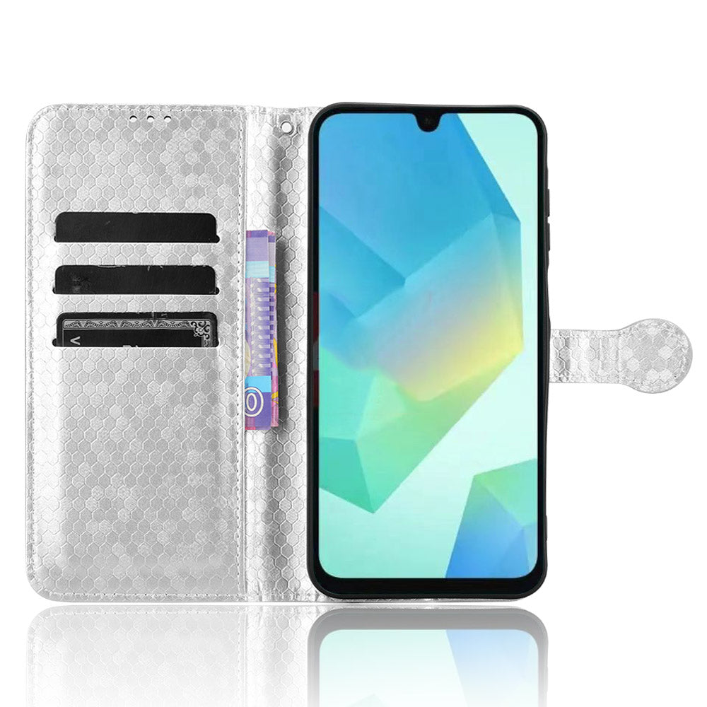 For Samsung Galaxy A16 5G / A16 4G Wallet Case Dot Pattern Imprint PU Leather Phone Cover - Silver