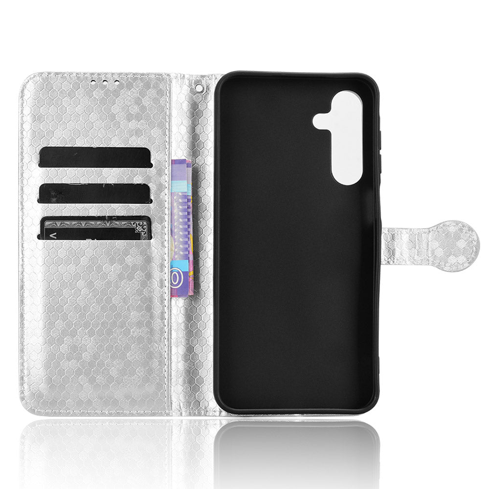For Samsung Galaxy A16 5G / A16 4G Wallet Case Dot Pattern Imprint PU Leather Phone Cover - Silver