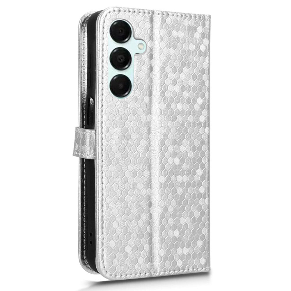 For Samsung Galaxy A16 5G / A16 4G Wallet Case Dot Pattern Imprint PU Leather Phone Cover - Silver