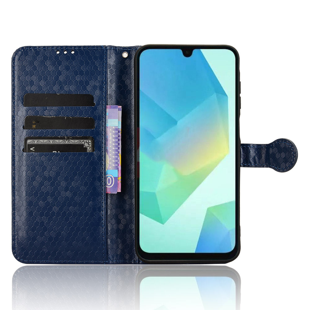 For Samsung Galaxy A16 5G / A16 4G Wallet Case Dot Pattern Imprint PU Leather Phone Cover - Dark Blue