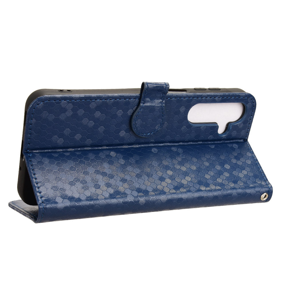 For Samsung Galaxy A16 5G / A16 4G Wallet Case Dot Pattern Imprint PU Leather Phone Cover - Dark Blue