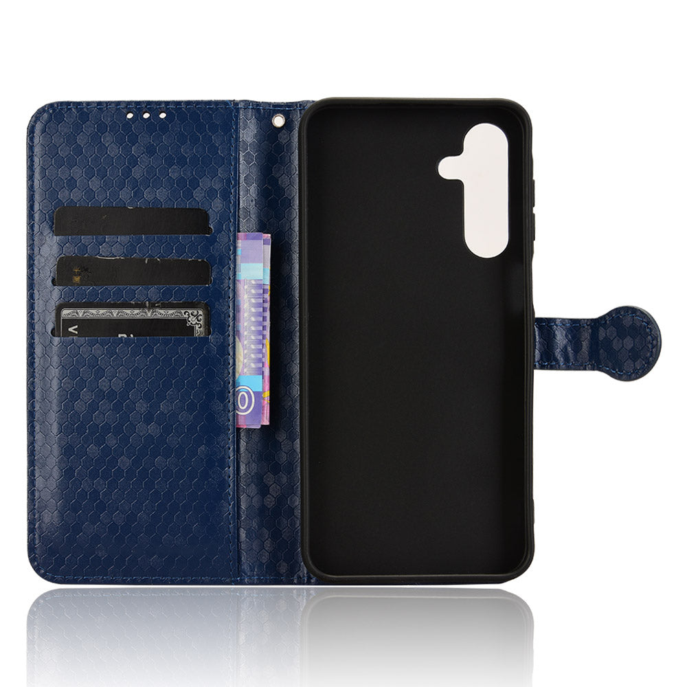 For Samsung Galaxy A16 5G / A16 4G Wallet Case Dot Pattern Imprint PU Leather Phone Cover - Dark Blue