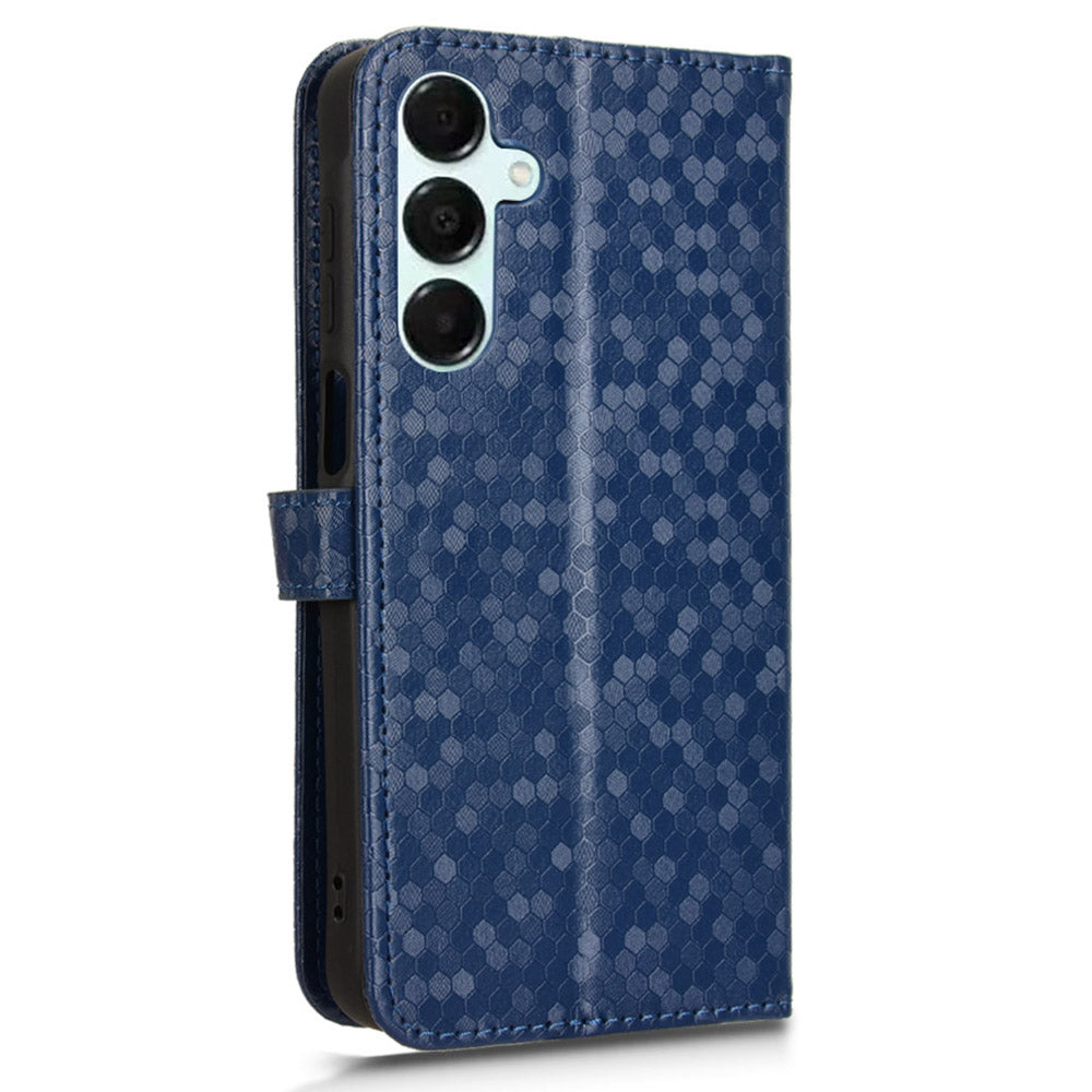 For Samsung Galaxy A16 5G / A16 4G Wallet Case Dot Pattern Imprint PU Leather Phone Cover - Dark Blue