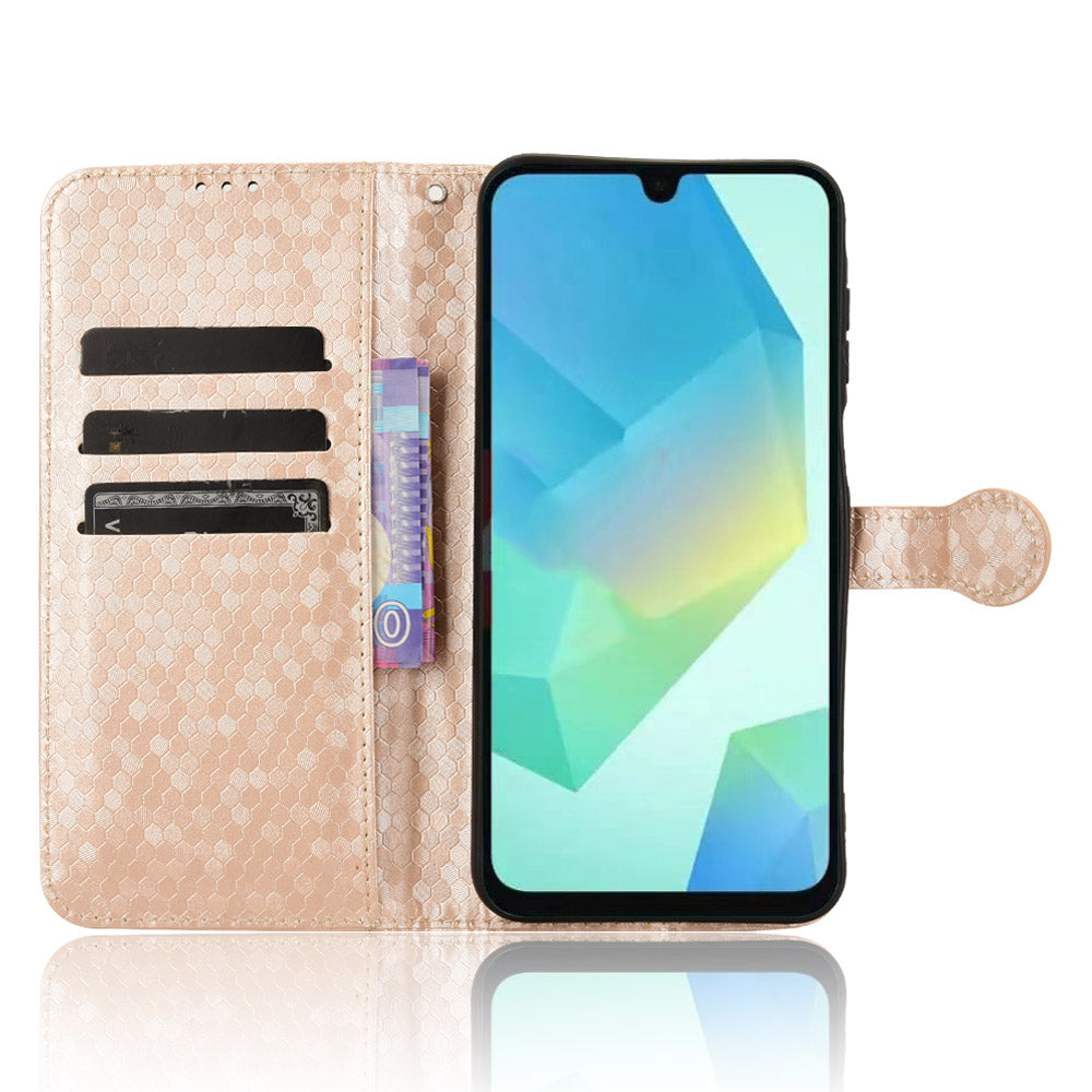For Samsung Galaxy A16 5G / A16 4G Wallet Case Dot Pattern Imprint PU Leather Phone Cover - Rose Gold