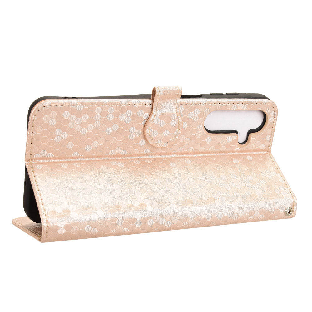 For Samsung Galaxy A16 5G / A16 4G Wallet Case Dot Pattern Imprint PU Leather Phone Cover - Rose Gold