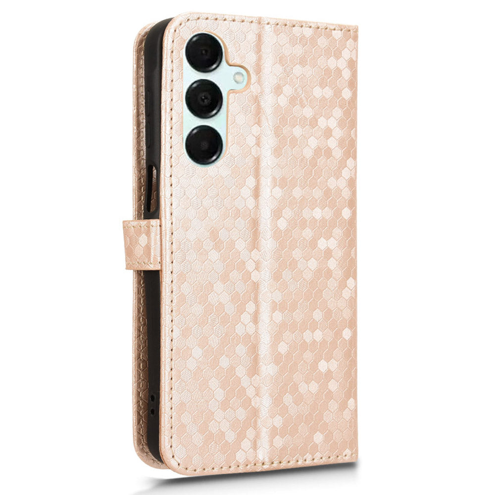 For Samsung Galaxy A16 5G / A16 4G Wallet Case Dot Pattern Imprint PU Leather Phone Cover - Rose Gold