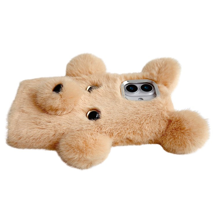 For iPhone 16 Case 3D Bear Faux Fur Fluffy Inner TPU Phone Cover - Beige