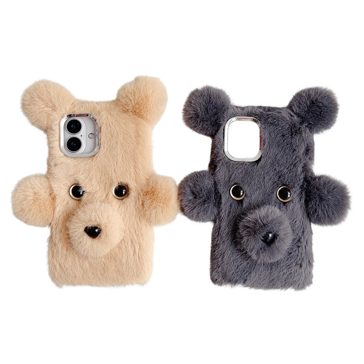 For iPhone 16 Case 3D Bear Faux Fur Fluffy Inner TPU Phone Cover - Beige